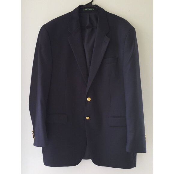 Mens Ralph Lauren Navy Blue Wool Suit Jacket size XL with 2 Gold Button Front - Picture 1 of 14